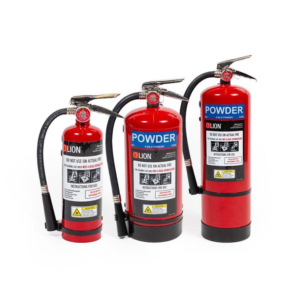 Line up of BullsEye™ Dry Chemical Digital Laser Extinguishers